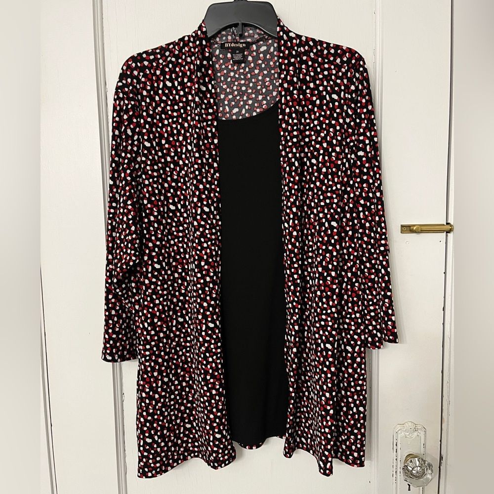 Red/White/Black two-fer style blouse by By Design, 2X